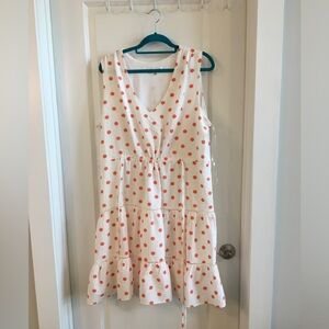 Bleecker126 Sleeveless V-Neck White Dress with Orange Polka Dots